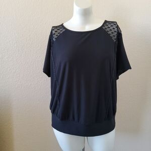 Fortune + Ivy Embroidered Black Top XXL NWOT Short Sleeve